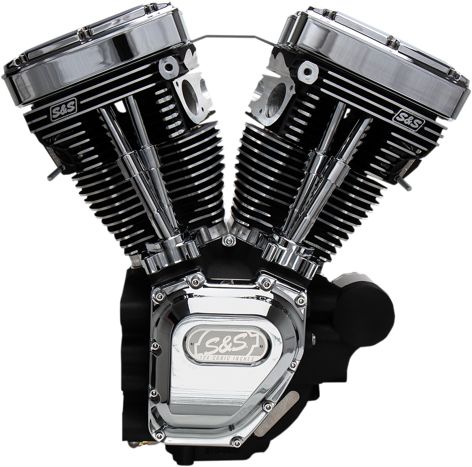 S&S CYCLE T124 Long Block Engine - Wrinkle Black and Chrome - Touring  310-0400A