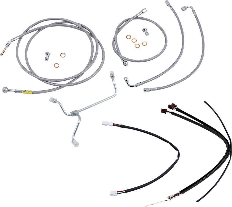 BURLY BRAND Handlebar Cable/Brake Line Kit - Complete - 15" Ape Hanger Handlebars - Stainless Steel B30-1239