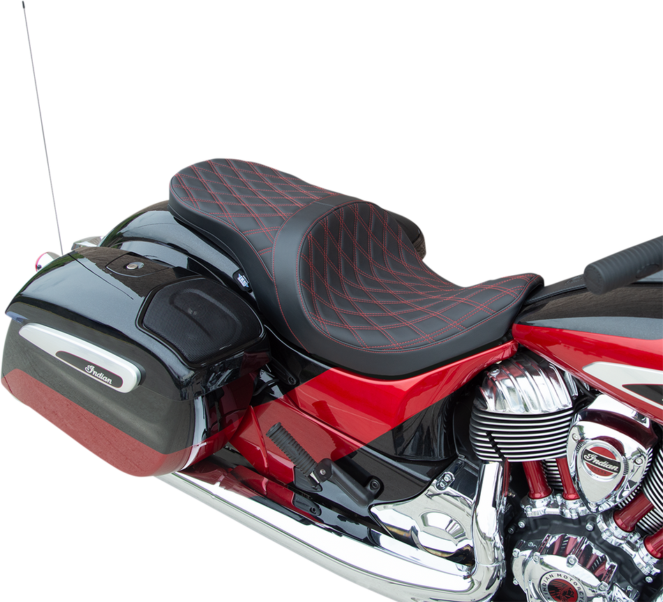 DRAG SPECIALTIES Low Profile Touring Seat - Double Diamond - Red Stitch - Solar Reflective - '14-'22 Indian 0810-2276