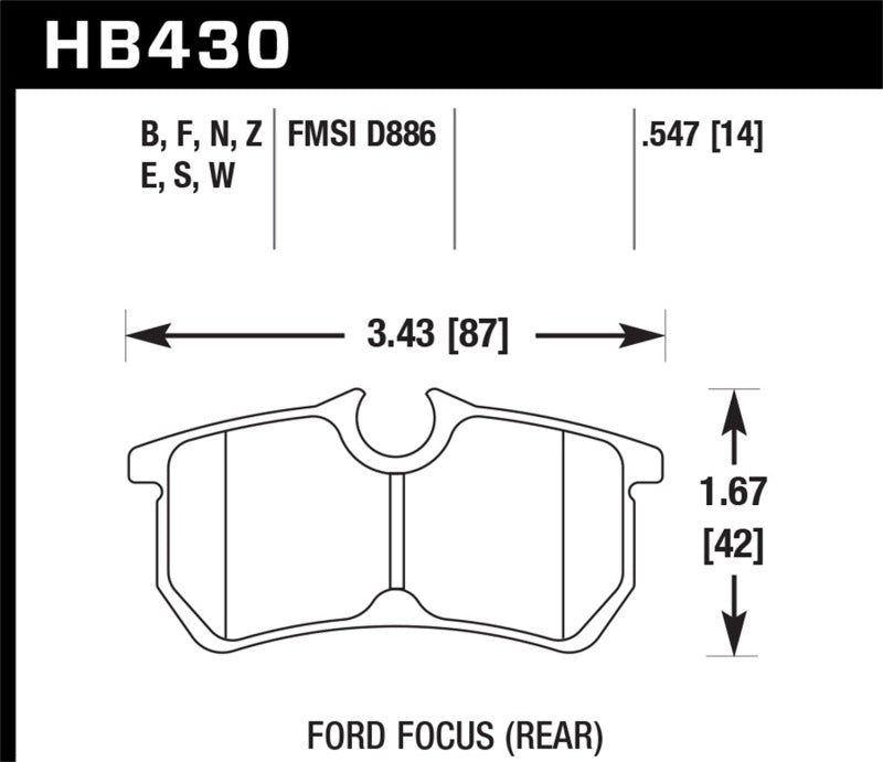 Hawk 00-07 Ford Focus HPS 5.0 Rear Street Brake Pads KHB430B.547