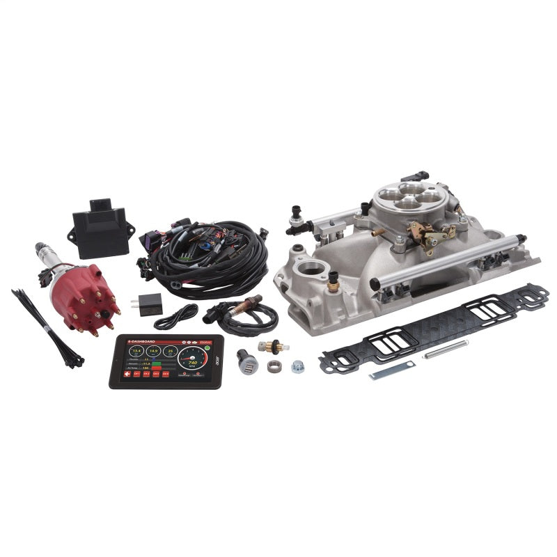 Edelbrock Pro Flo 4 Fuel Injection Kit Seq Port SBC 1986&Earlier 550 Max HP 29 LbHr Injectors Satin 35760