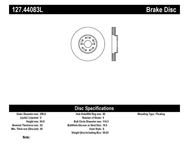 StopTech 93-05 Lexus GS300/GS350/GS400/GS430/GS450H / 00-05 Lexus IS300 / 93-94 Lexus LS400/LS430/L 127.44083L