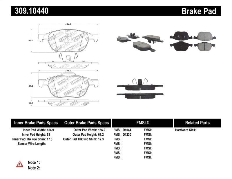 StopTech Performance 04-09 Mazda 3 Front Brake Pads 309.1044