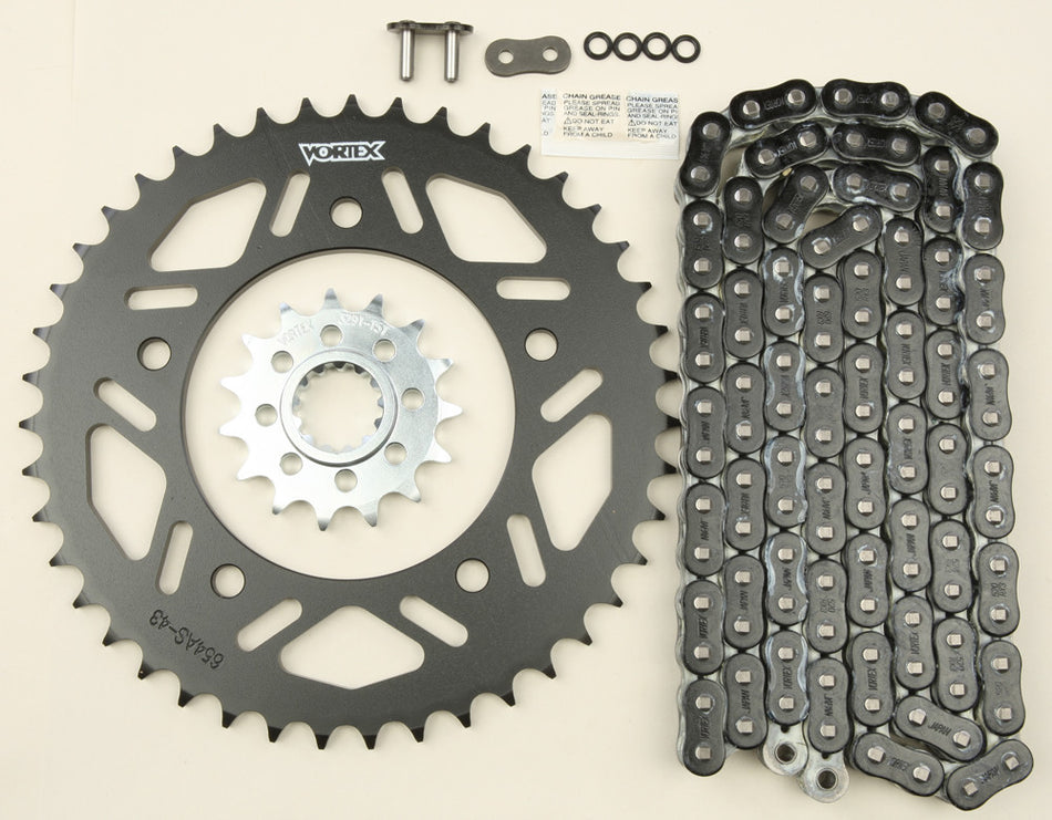 VORTEX Sprocket/Chain Kit Stl/Stl 15/43t Sil Rx3 520-114l Blk CK6377