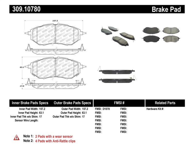 StopTech Performance 05-08 Legacy 2.5 GT Front Brake Pads 309.1078