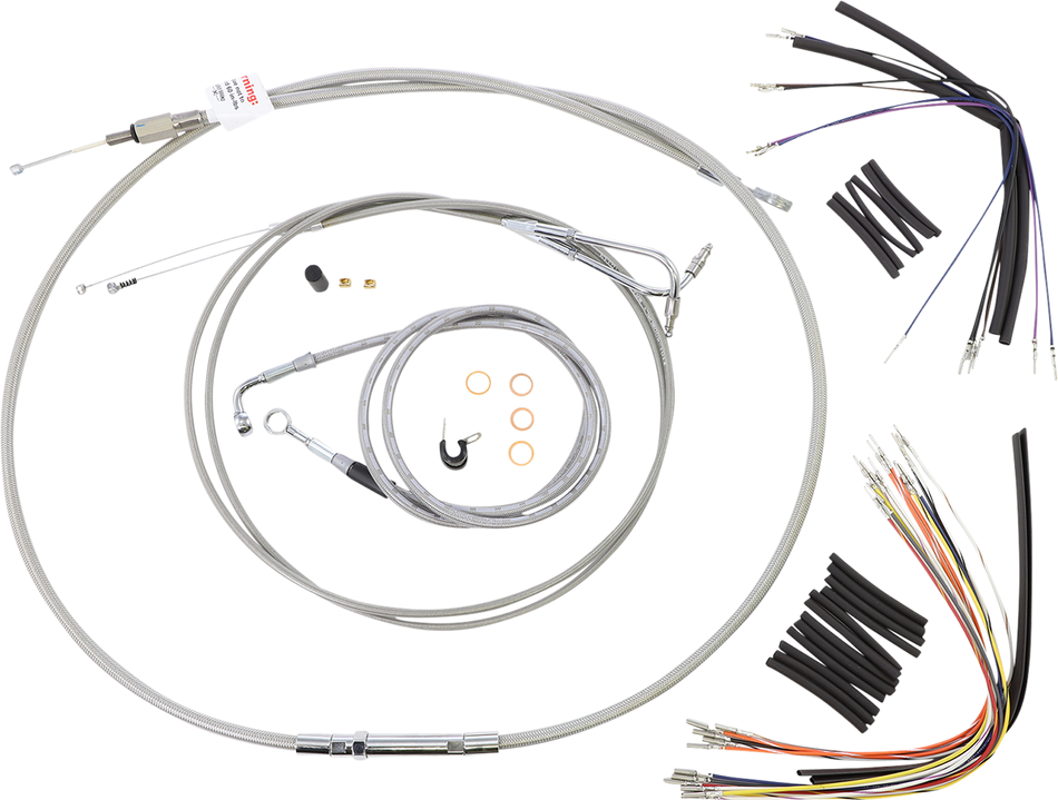 BURLY BRAND Handlebar Cable/Brake Line Kit - Complete - 14" Ape Hanger Handlebars - Stainless Steel B30-1049