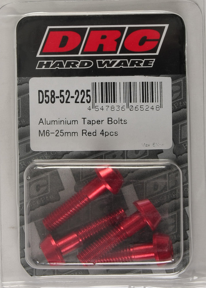 DRC Aluminium-Kegelschrauben, Rot, M6 x 25 mm, 4 Stück/Packung, D58-52-225