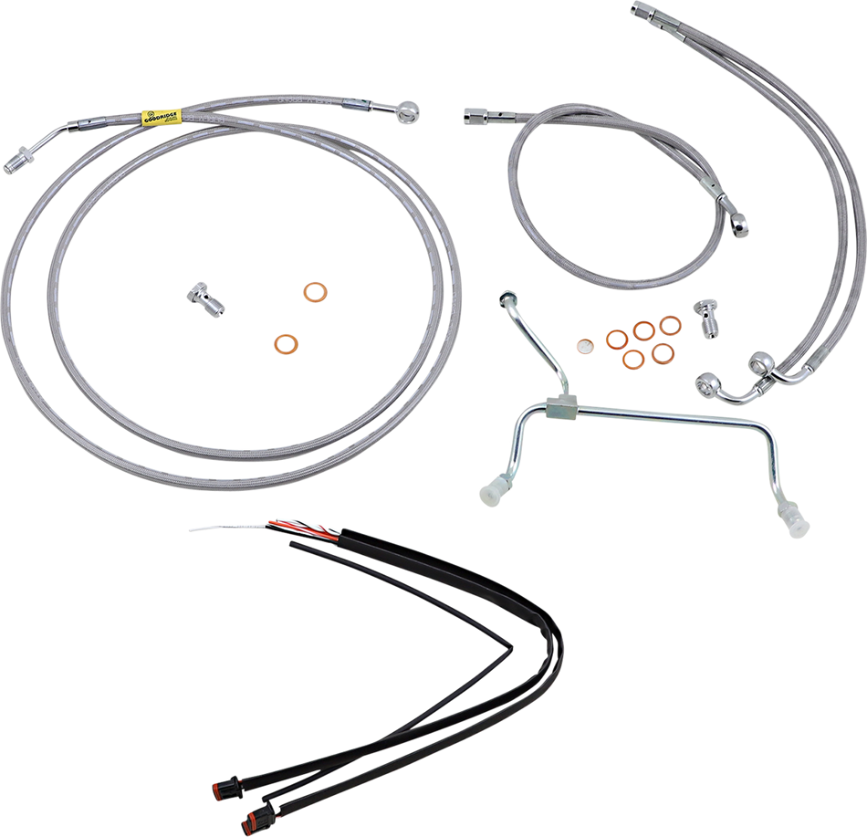 BURLY BRAND Handlebar Cable/Brake Line Kit - Complete - 13" Ape Hanger Handlebars - Stainless Steel B30-1238