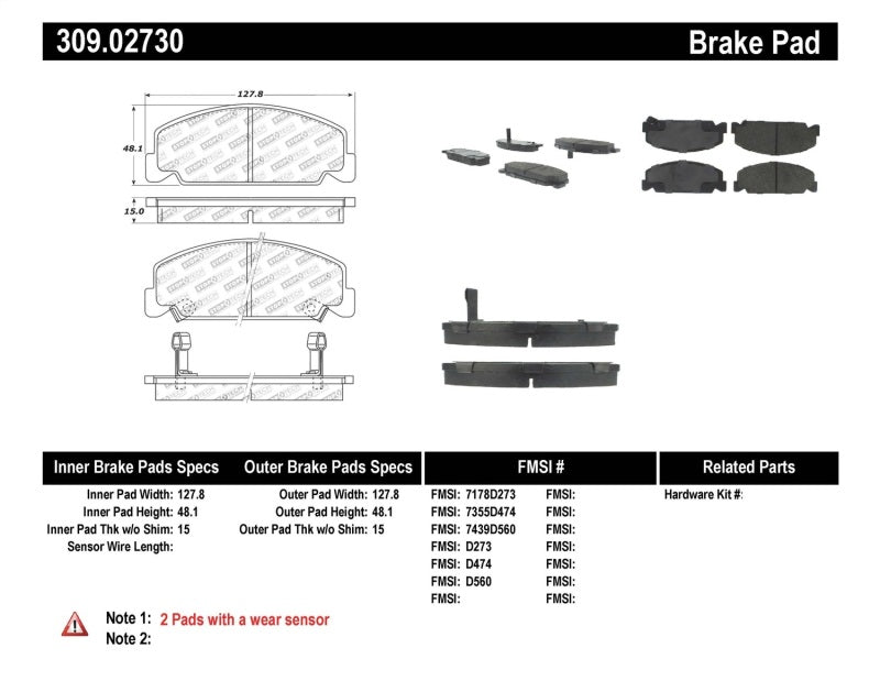 StopTech Performance 93-00 Honda Civic DX w/ Rr Drum Brakes Front Brake Pads 309.0273