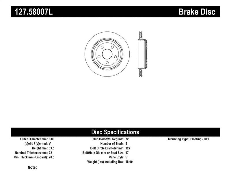 StopTech Slotted & Drilled Sport Brake Rotor 11-15 Jeep Grand Cherokee (Excludes SRT8) 127.58007L