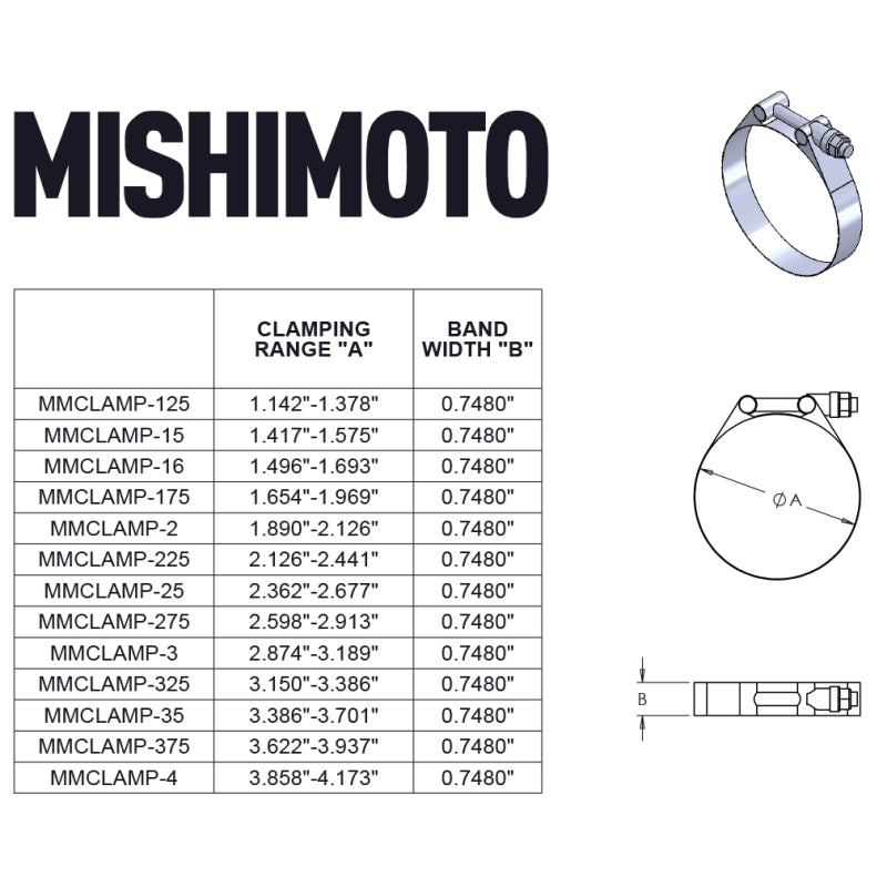 Mishimoto 4 Inch Stainless Steel T-Bolt Clamps - Gold MMCLAMP-4GD