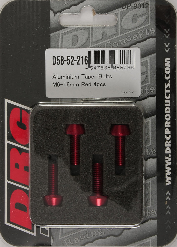 DRC Aluminium-Kegelschrauben, Rot, M6 x 16 mm, 4 Stück/Packung, D58-52-216