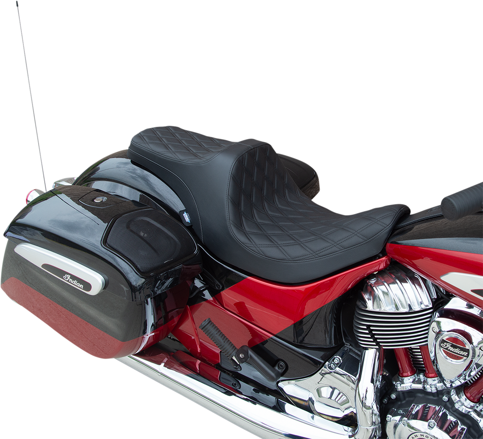 DRAG SPECIALTIES Predator III Seat - Forward Positioning - Double Diamond - Black Stitching - '14-'22 Indian 0810-2270