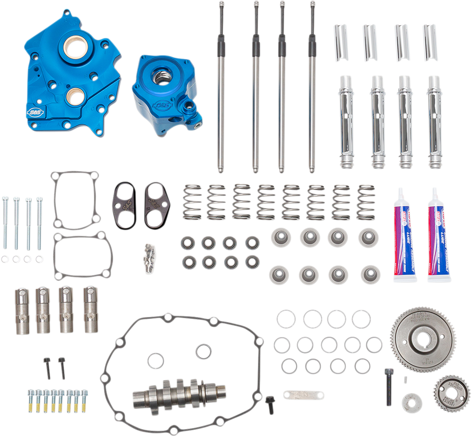 S&amp;S CYCLE Kit de caja de levas con placa M8 - Transmisión por engranajes - Refrigerado por agua - Leva 550 - Varillas de empuje cromadas 310-1081A