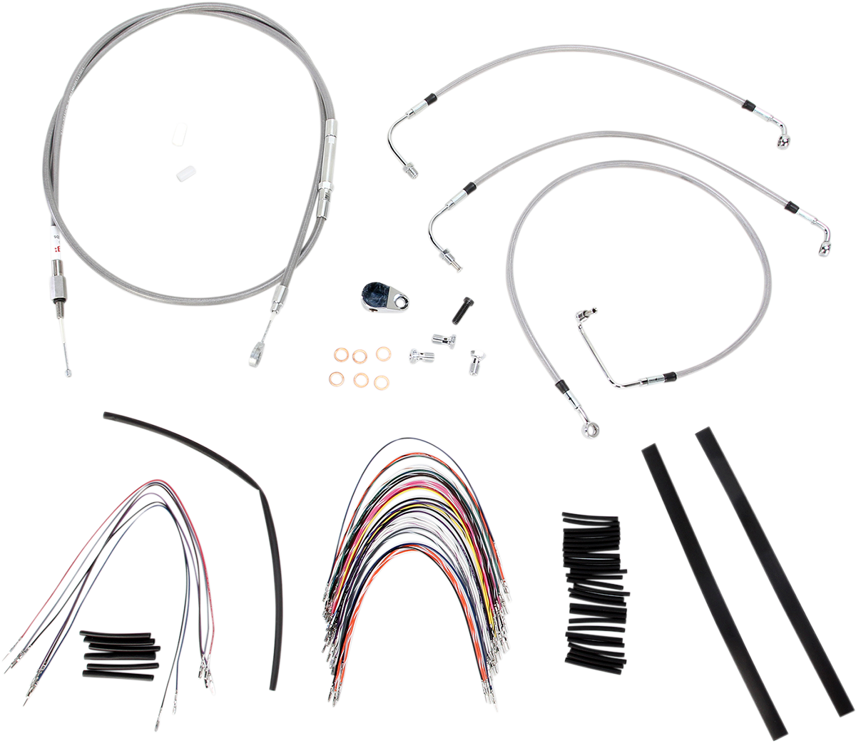BURLY BRAND Handlebar Cable/Brake Line Kit - Complete - 14" Ape Hanger Handlebars - Stainless Steel B30-1091