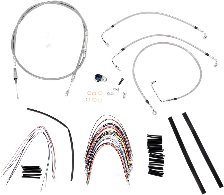 BURLY BRAND Handlebar Cable/Brake Line Kit - Complete - 14" Ape Hanger Handlebars - Stainless Steel B30-1091