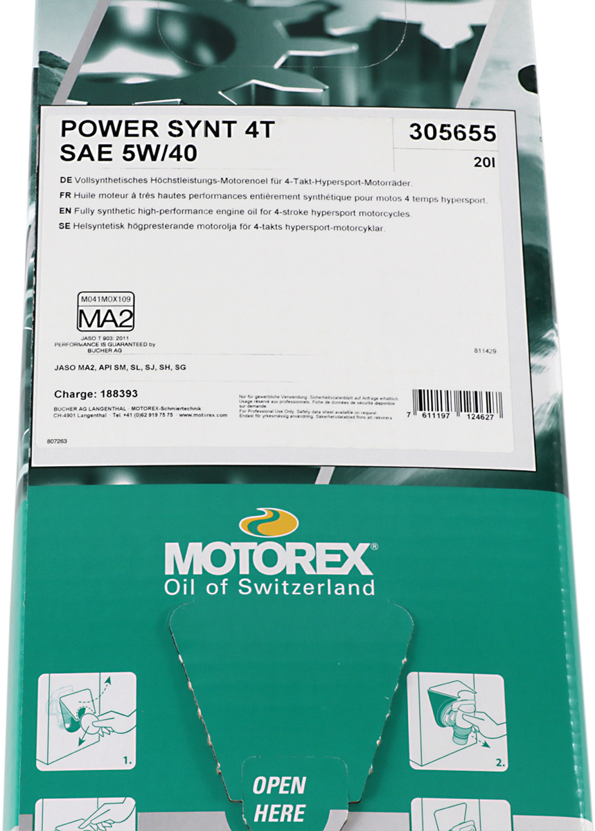 Aceite de motor MOTOREX Power Synt 4T - 5W-40 - Caja dispensadora de 20L 196240 