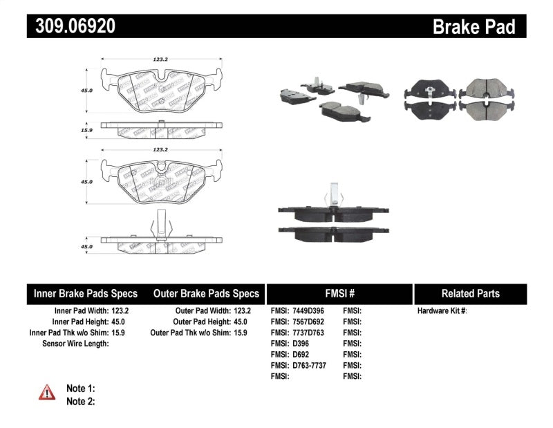 StopTech Performance 01-02 BMW Z3 / 03-09 Z4 / 10/90-07 3 Series / 99-09 Saab 9-5 Rear Brake Pads 309.0692