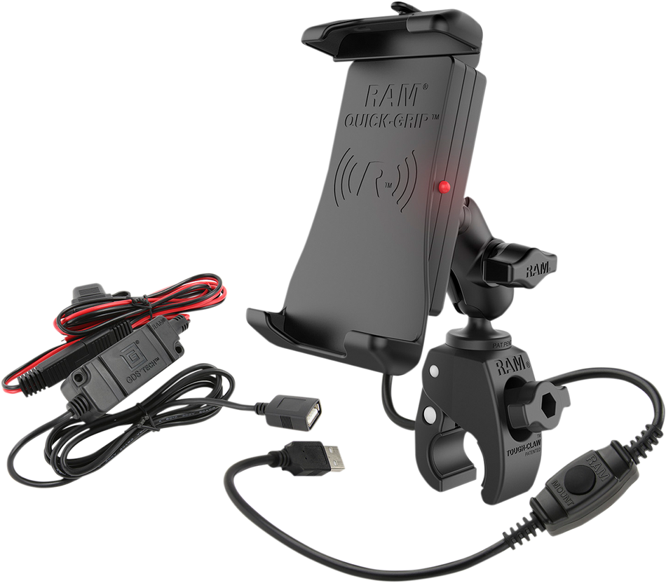 RAM MOUNTS Device Holder - Quick-Grip - Charging - Wireless - Waterproof - Tough Claw RAMB400AUN14WV7