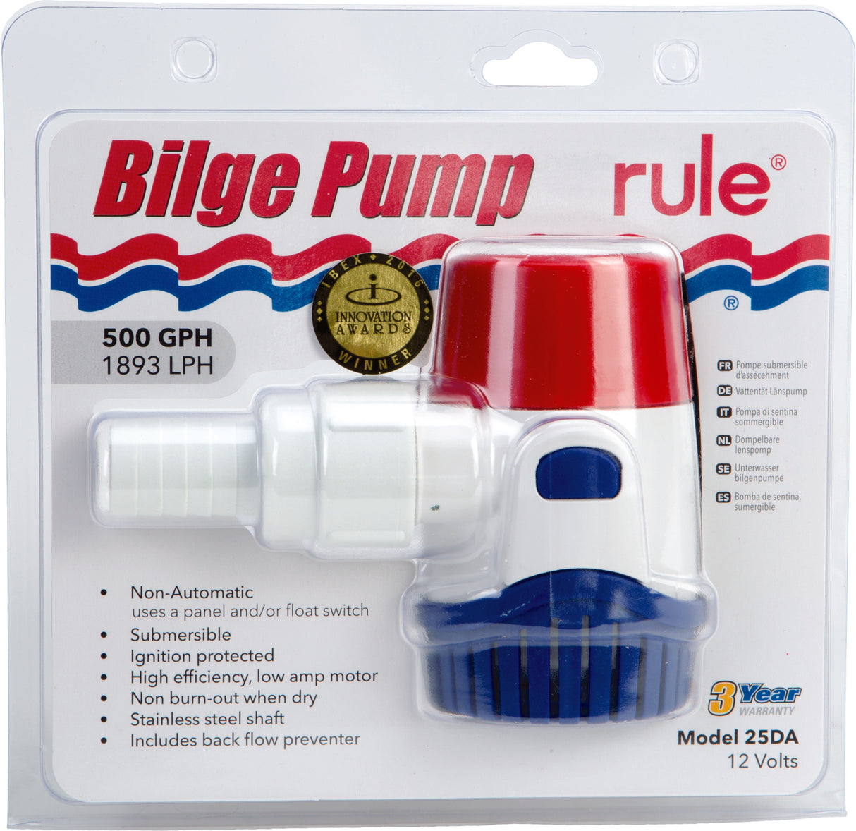 RULE Non-Automatic Bilge Pump 500 G Ph 25DA