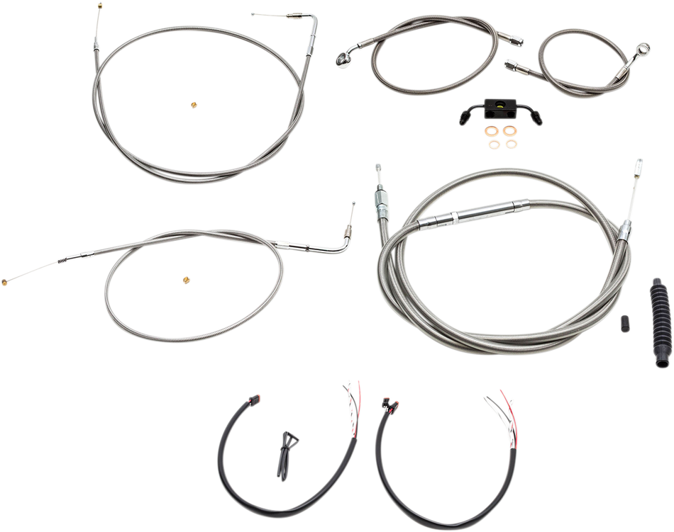 LA CHOPPERS Handlebar Cable/Brake Line Kit - Complete - 15" - 17" Ape Hanger Handlebars - Stainless LA-8231KT2-16