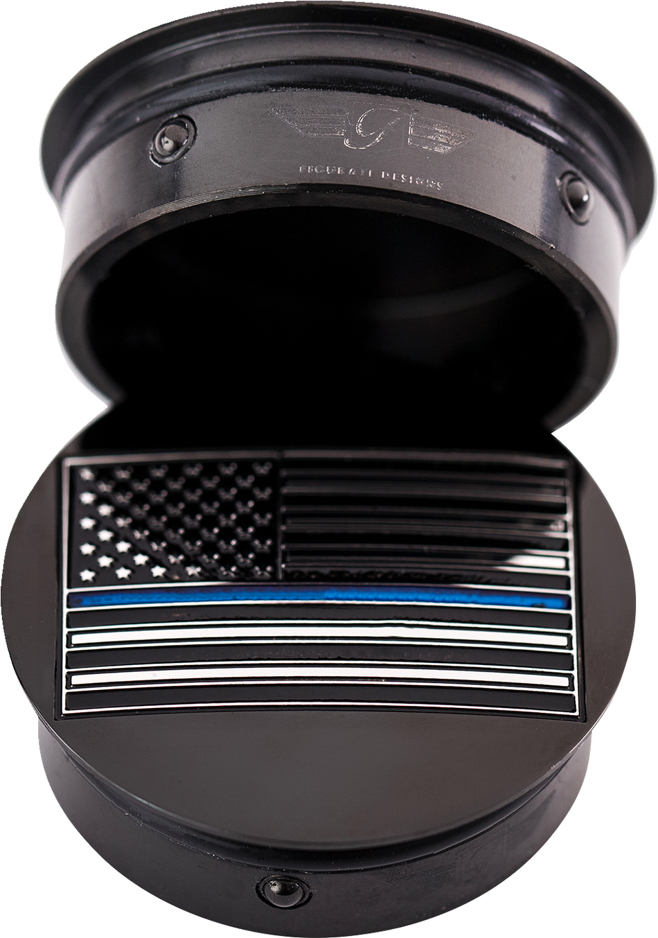 FIGURATI DESIGNS Swing Arm Covers - Blue Line American Flag - Custom - Black - Reversed FD71-AFBL-BLK