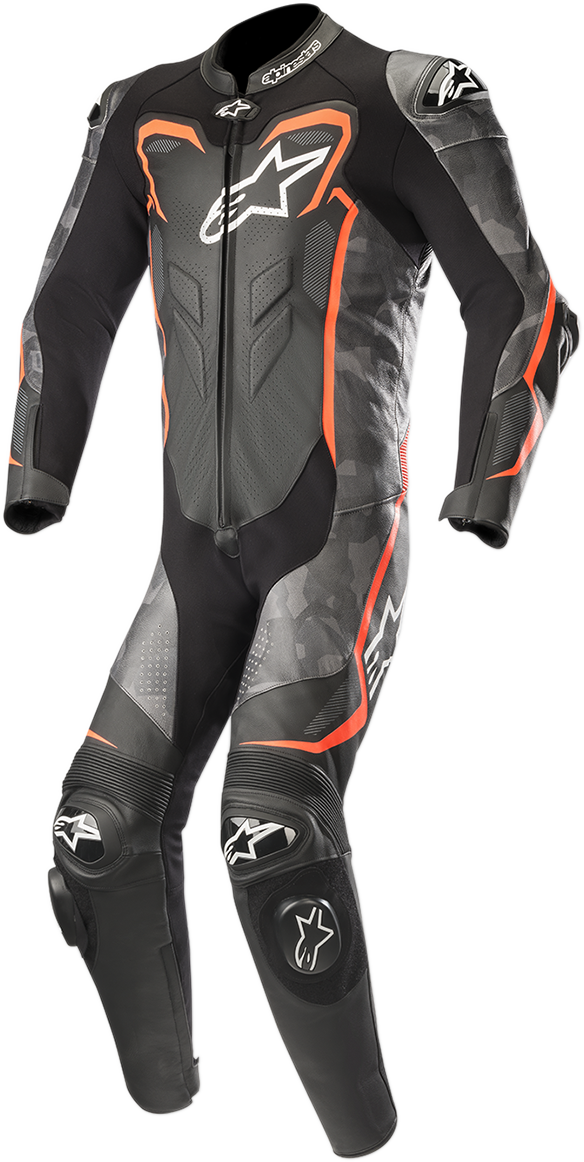 ALPINESTARS GP Plus v2 Camo 1-Piece Leather Suit - Black/Charcoal/Red Fluorescent - US 46 / EU 56 3150718-994-56