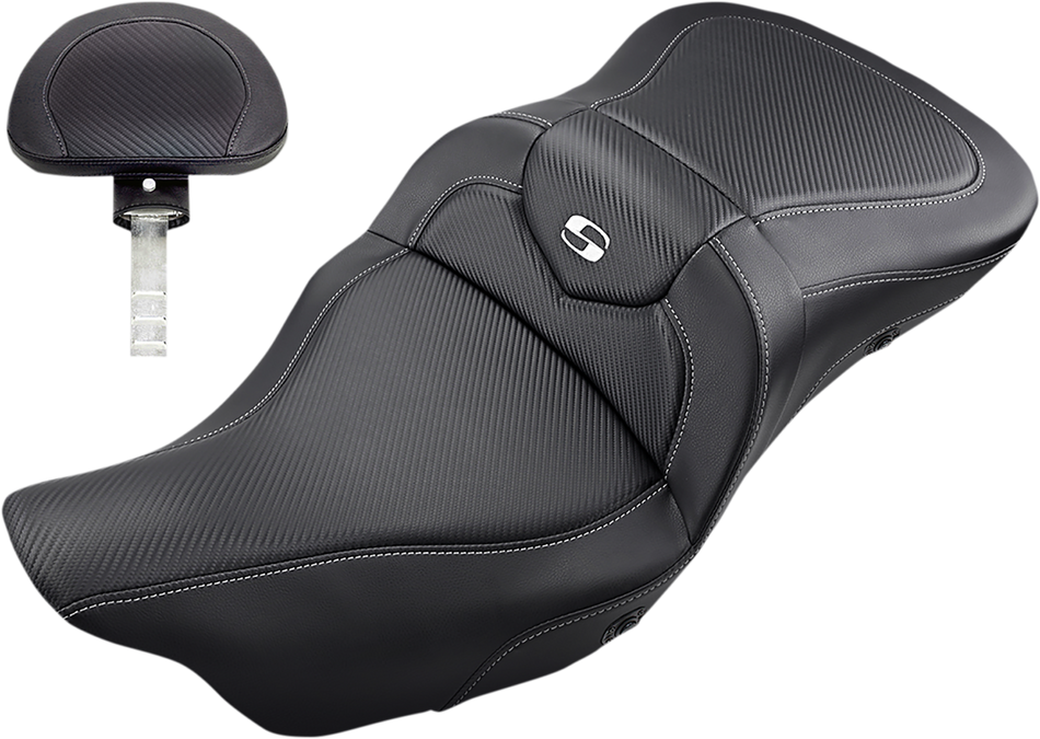 SADDLEMEN Heated Roadsofa Seat - Carbon Fiber - w/ Backrest - '08-'23 FL 808-07B-185BRHC