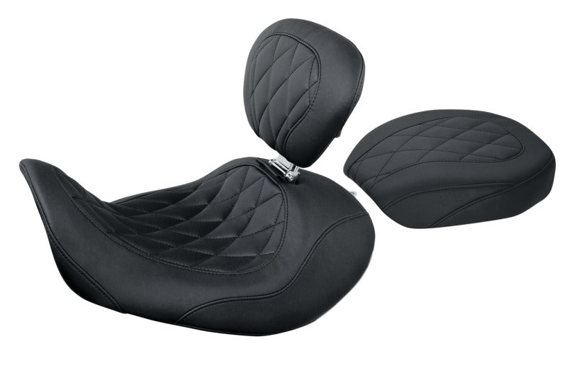 Mustang 06-17 Harley Dyna Wide Tripper Forward Passenger Seat Diamond Stitch - Black 76705