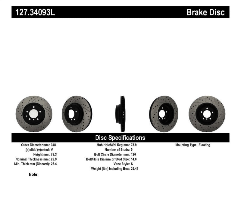 StopTech 07-09 BMW 335 (E90/E92/E93) Slotted & Drilled Left Front Rotor 127.34093L