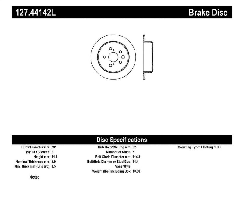 StopTech 06-10 Lexus IS 250/IS 300/IS 350 SportStop Slotted & Drilled Left Rear Rotor 127.44142L