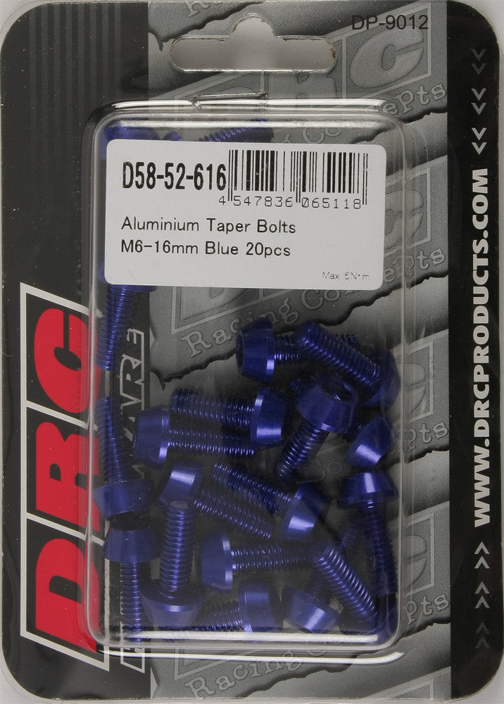 DRC Aluminum Taper Bolts Blue M6x16mm 20/Pk D58-52-616