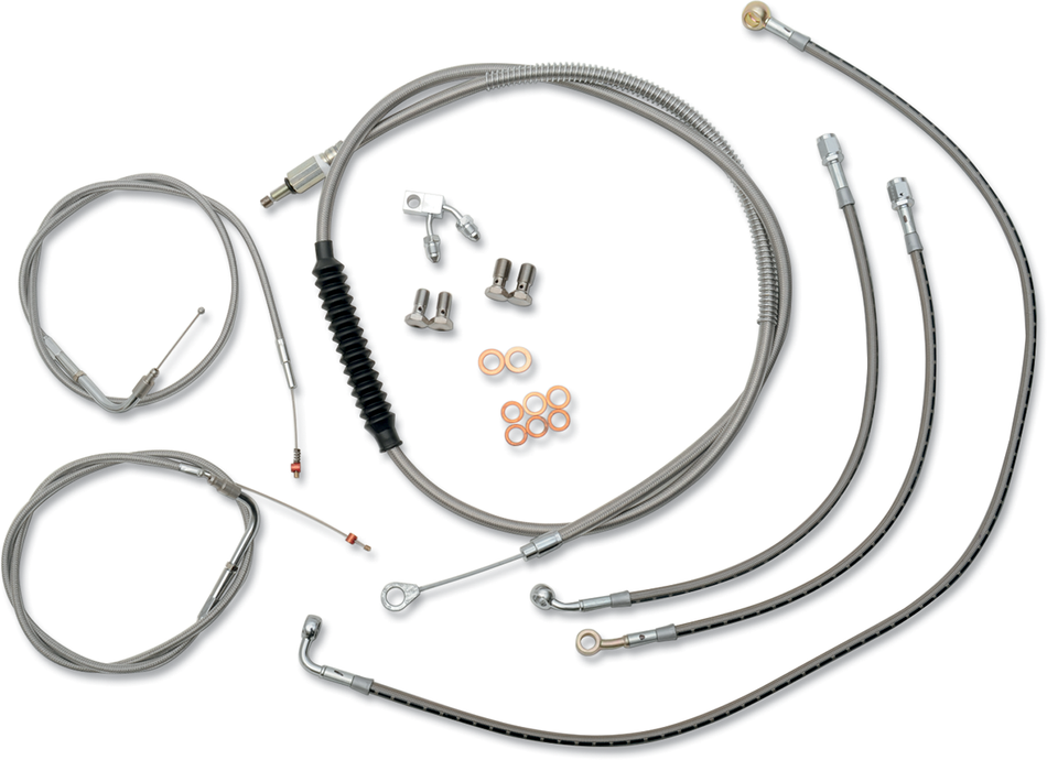 LA CHOPPERS Handlebar Cable/Brake Line Kit - 15" - 17" Ape Hanger Handlebars - Stainless Steel LA-8150KT-16