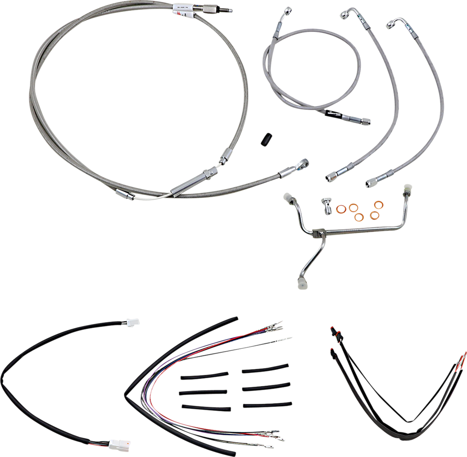 BURLY BRAND Handlebar Cable/Brake Line Kit - Complete - 16" Ape Hanger Handlebars - Stainless Steel B30-1153