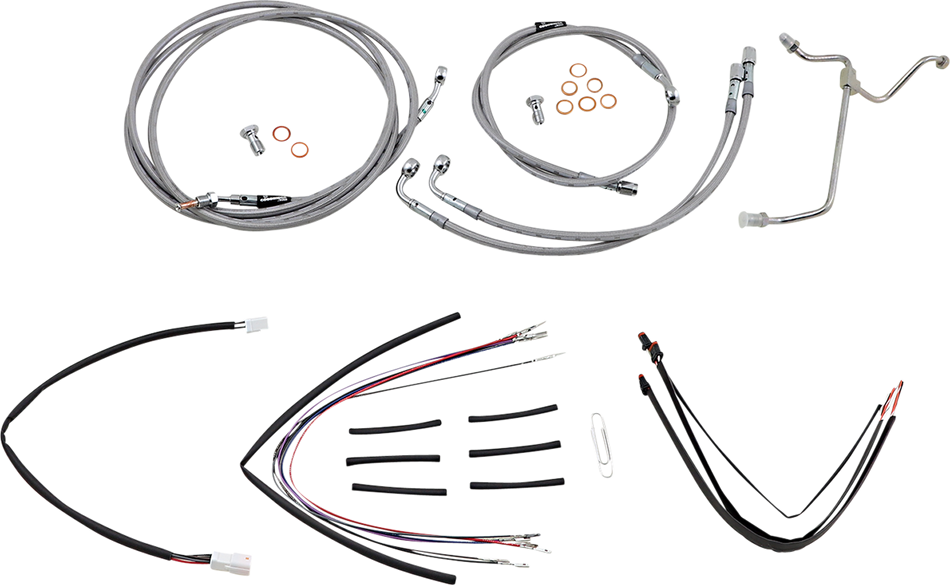 BURLY BRAND Handlebar Cable/Brake Line Kit - Complete - 18" Ape Hanger Handlebars - Stainless Steel B30-1157