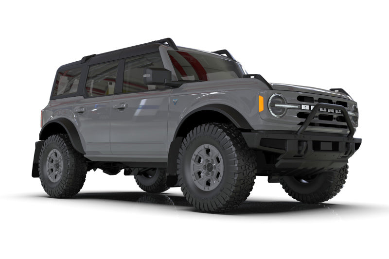 Rally Armor 21-22 Ford Bronco (Plstc Bmpr + RR - NO Rptr/Sprt) Blk Mud Flap w/Met. Blk Logo MF85-RR-PL-MBK
