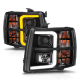 ANZO 2007-2013 Chevrolet Silverado 1500 Projector w/ Light Bar Black Housing w/ Sequential 111545