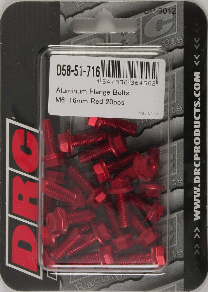 DRC Aluminum Flange Bolts Red M6x16mm 20/Pk D58-51-716