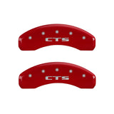MGP 4 Caliper Covers Engraved Front Cursive/Cadillac Engraved Rear CTS Red finish silver ch 35013SCTSRD