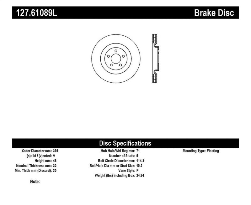 StopTech Slotted & Drilled Sport Brake Rotor 127.61089L