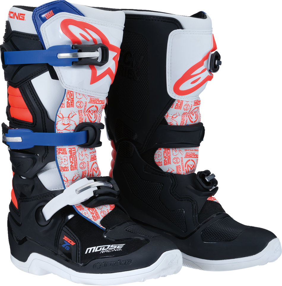 MOOSE RACING Youth Tech 7S Boots - Black/White/Red/Blue - US 2 0215024-1297-2