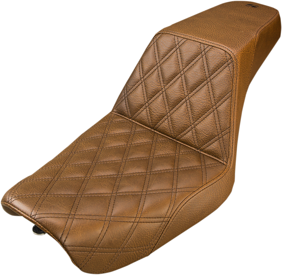 SADDLEMEN Step-Up Seat - Front Lattice Stitch - Brown - Dyna 804-04-172BR