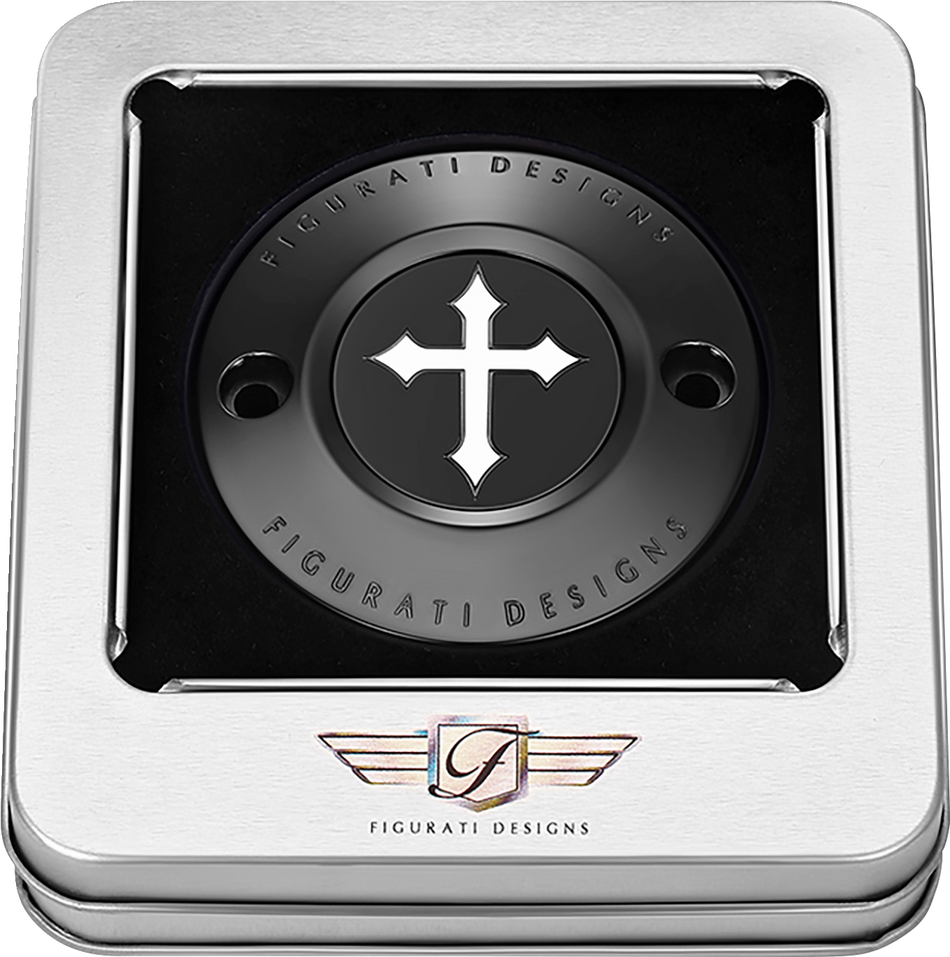 FIGURATI DESIGNS Timing Cover - 2 Hole - Cross - Black FD41-TC-2H-BLK