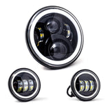 Letric Lighting 7? Full-Halo Black LED Headlight with (2) 4.5? Full-Halo Black Passing Lamps LLC-LHK-7BH