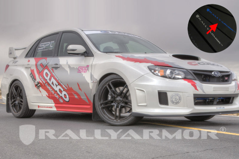 Rally Armor 11-14 Subaru WRX/STI (Sedan Only) Black UR Mud Flap w/ Blue Logo MF19-UR-BLK/BL