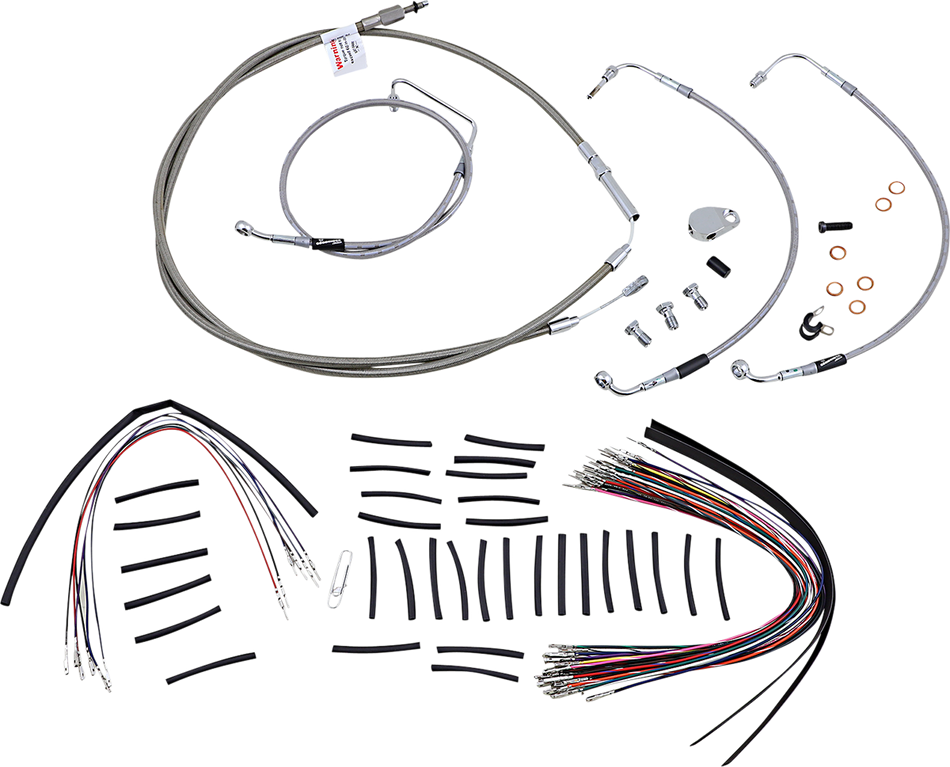 BURLY BRAND Handlebar Cable/Brake Line Kit - Complete - 15" Ape Hanger Handlebars - Stainless Steel B30-1105