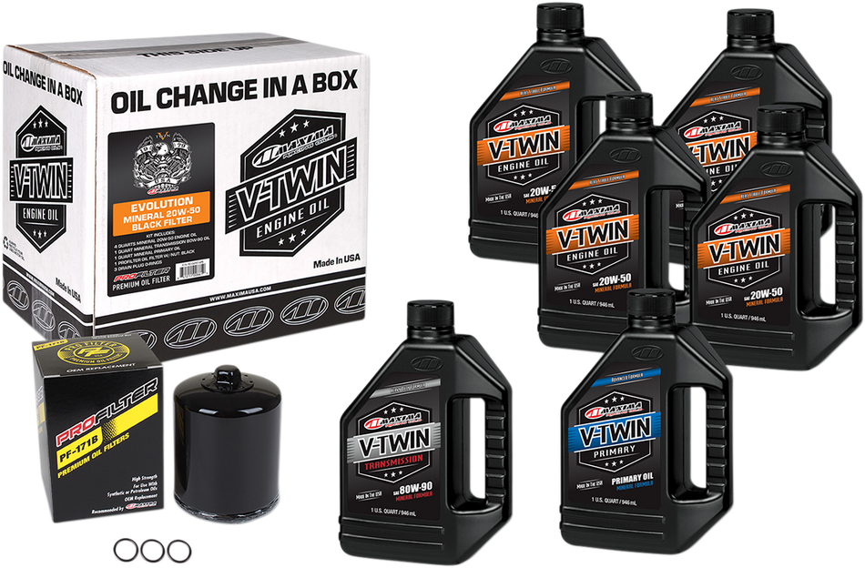 MAXIMA RACING OIL Evolution Mineral 20W-50 Oil Change Kit - Black Filter 90-069016PB