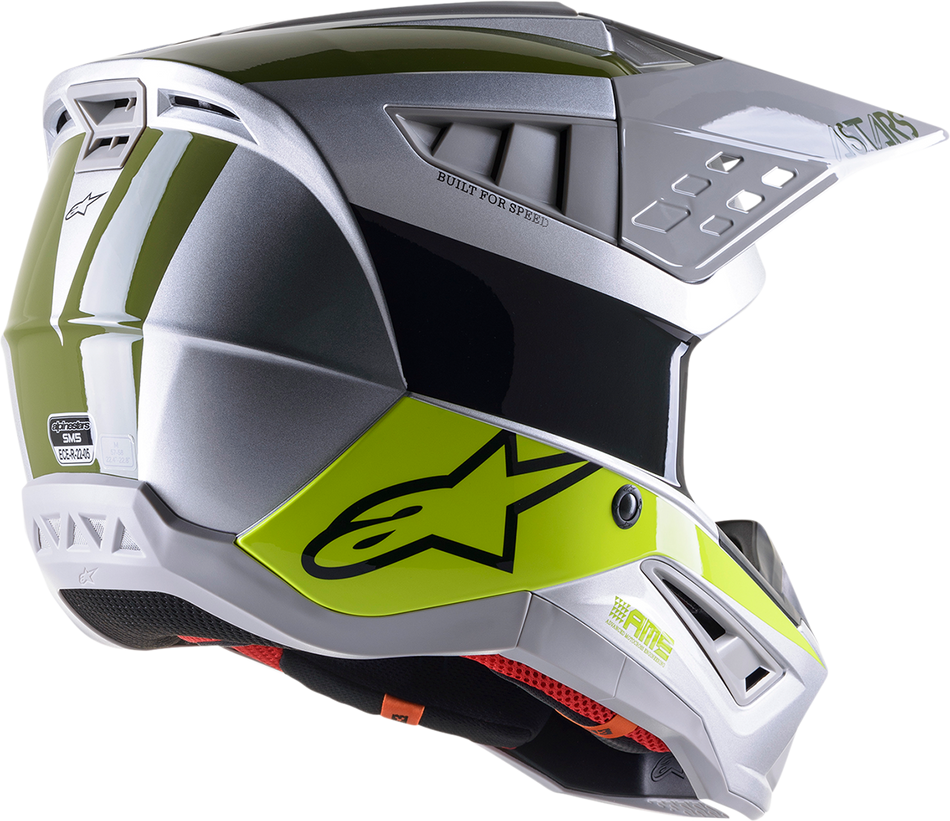 ALPINESTARS SM5 Helmet - Bond - Silver/Yellow/Green - Large 8303522-1956-LG