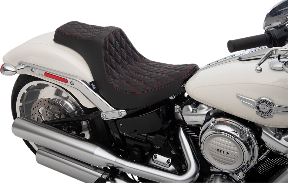 DRAG SPECIALTIES Predator III Seat - Double Diamond - Red Stitching - FLFB/S '18-'22 0802-1190