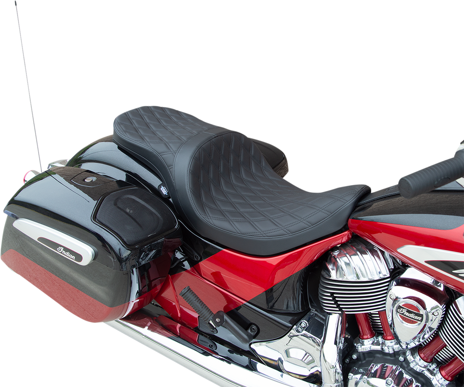 DRAG SPECIALTIES Low Profile Touring Seat - Double Diamond w/ Black Stitching - '14-'22 Indian 0810-2259